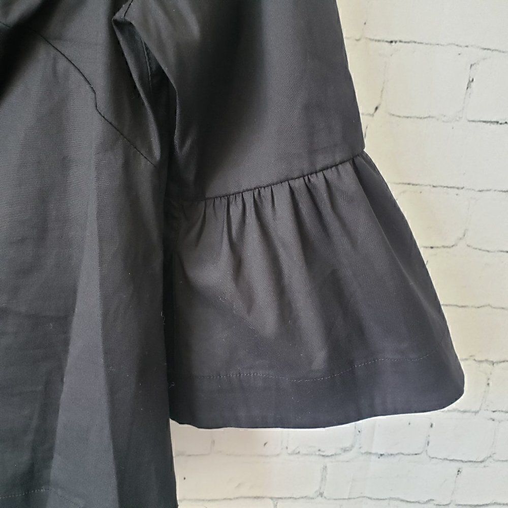 WHBM V-Neck Solid Black Blouse 3/4 Flutter Sleeve Size 2 Career Cotton Stretch - Picture 3 of 8